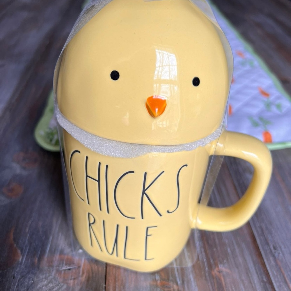 New Rae Dunn Chicks Rule Coffee Mug with Removable Chick Topper Cup Chicken - Picture 4 of 5